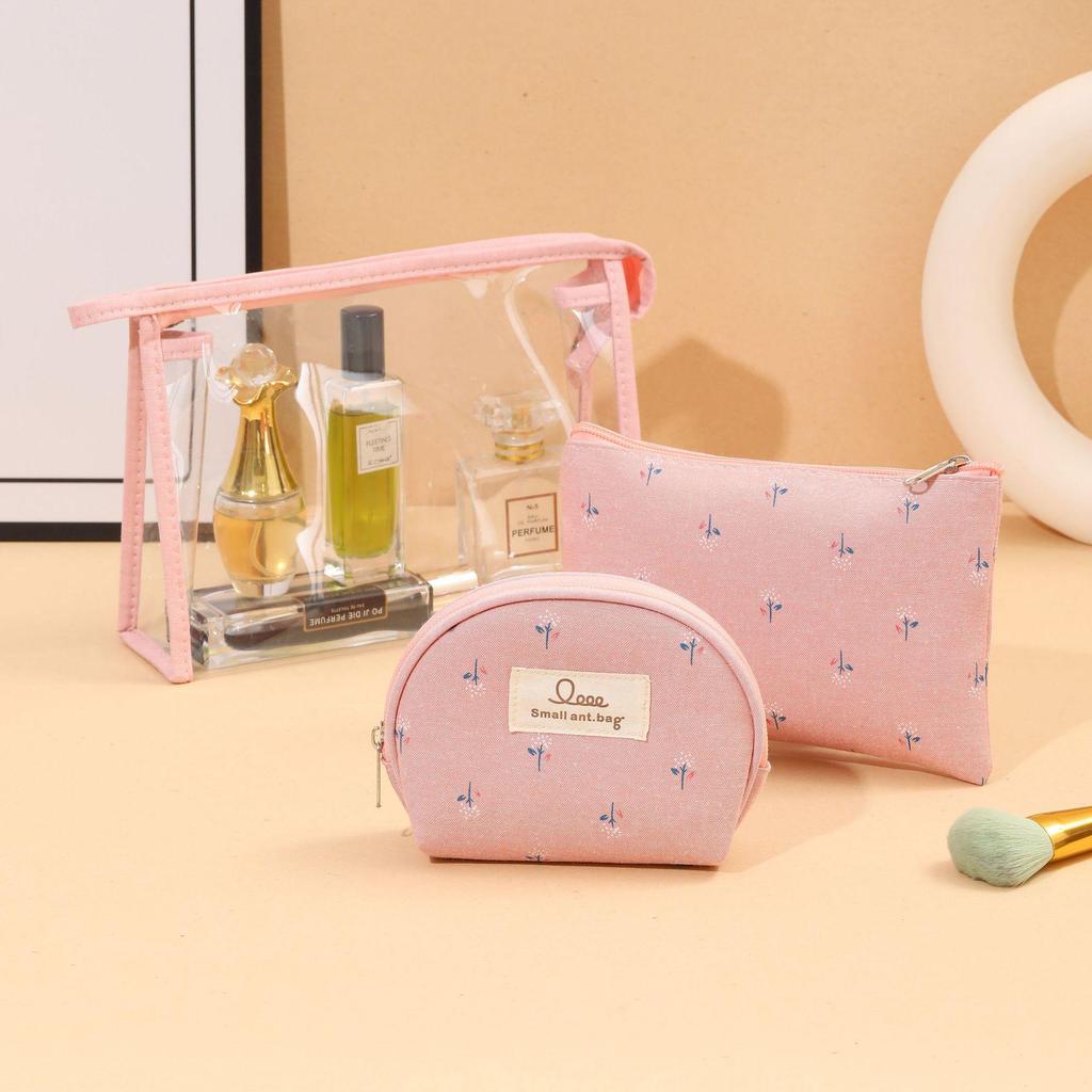Transparent PVC Makeup Bag Canvas Set - 3-Piece Travel Toiletry & Storage Bags for Women