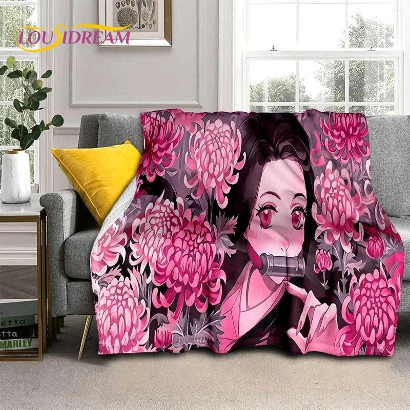 Kamado Nezuko Demon S-Slayer Japan Anime Mykt flanellteppe for senger Soverom Sofa Piknik, Kasteteppe for barn Utendørs Fritid