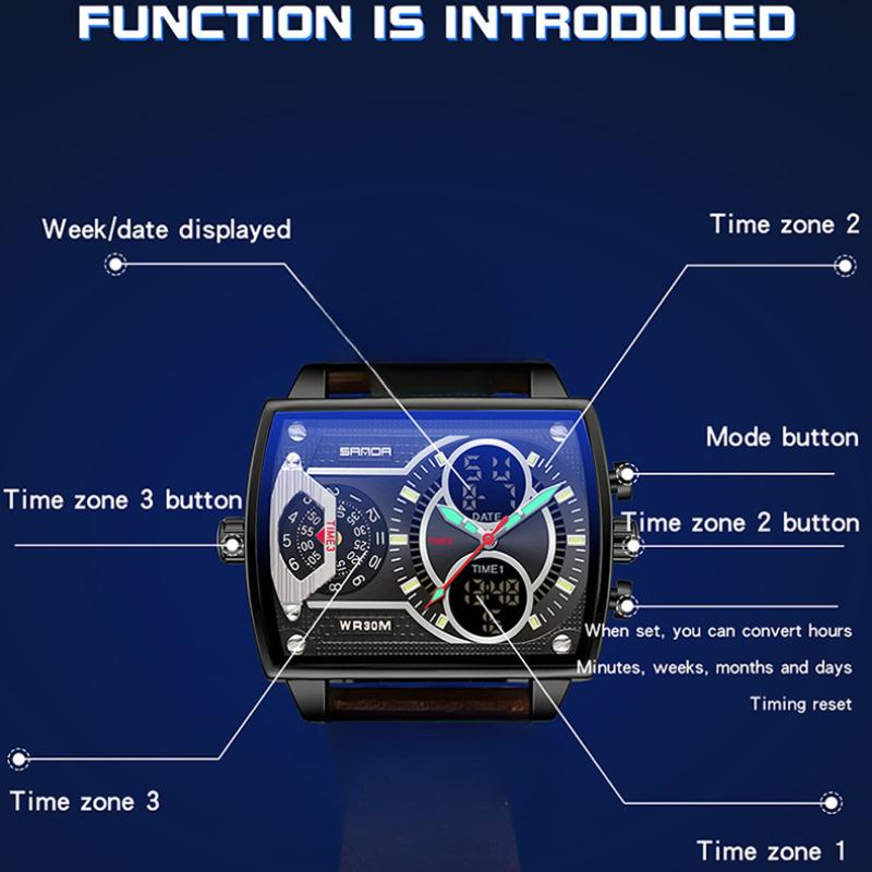 Часы SANDA Модные деловые электронные часы Trend Cool Электронные часы — фото 6