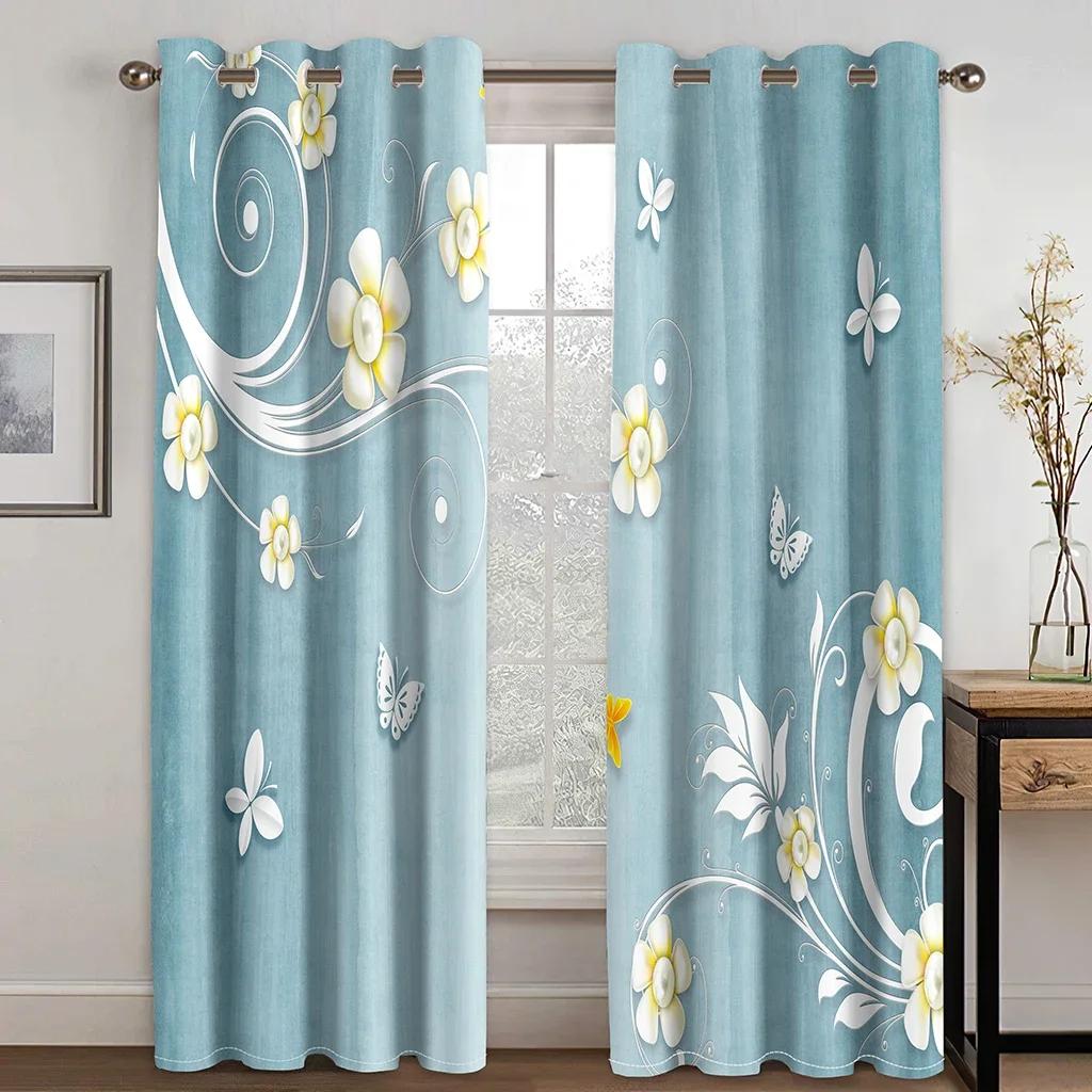 Akwarelowe Beżowe Liście Kwiaty Vintage Zasłony Okienne Żaluzje Do Salonu Pokoju Dziecięcego Łazienki Kuchni Drzwi Dekoracja Domu 2Szt.