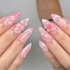 24pcs Summer Fashion Press On Nails Fruit Pink Strawberry Almond False Nails Art Cherry Bow Design Stick On Fake Nail Tips Sets