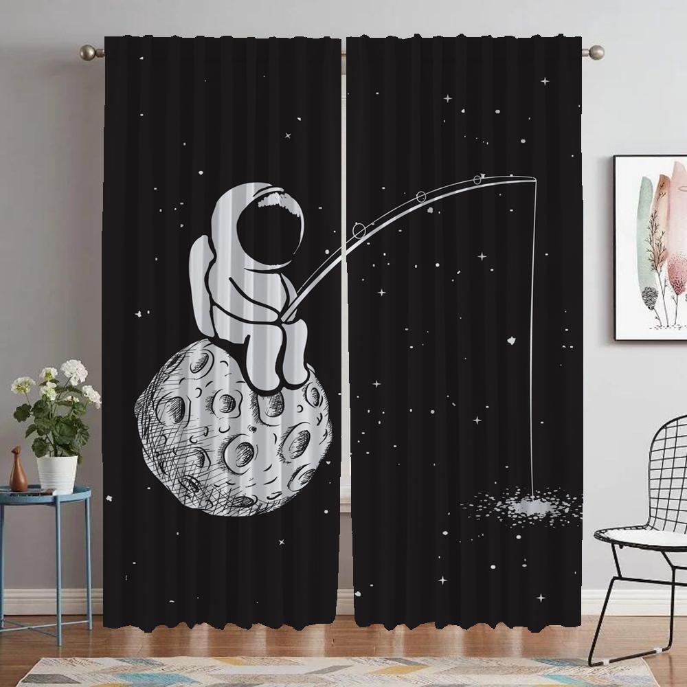

Занавески для кухни с принтом астронавта, 2 шт., противомоскитные шторы для гостиной, шторы для украшения Хэллоуина, затемнение W60xH90cmx2pcs-CL