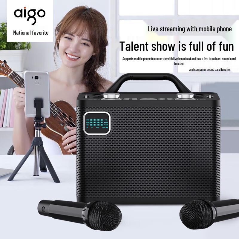 Aigo T198 Portable Bluetooth Guitar KTV Speaker with Dual Microphones