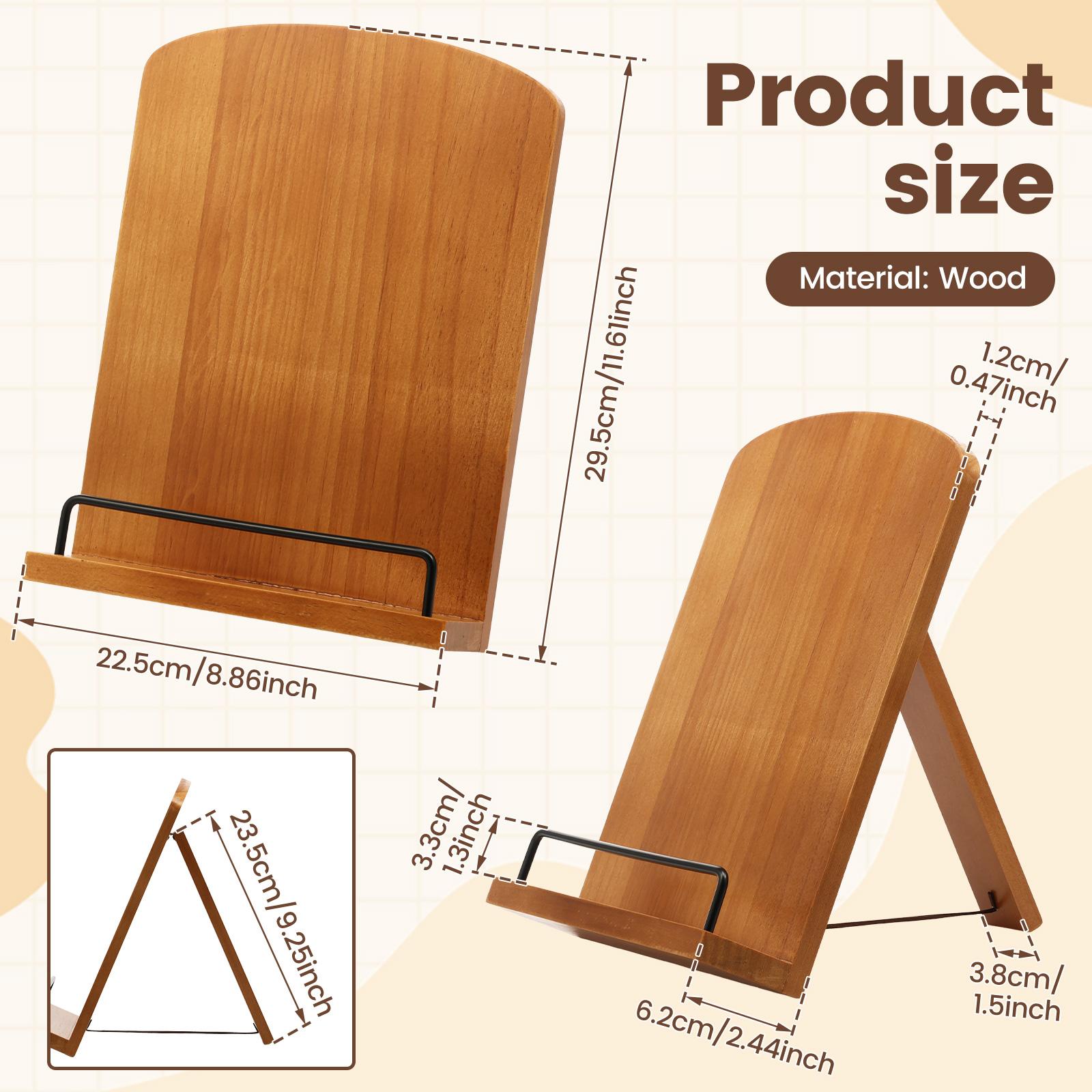 Wooden Book Stand Adjustable Kitchen Cookbook Holder Multipurpose Tablet Recipe Book Stand Countertop Display Stand for Cooking