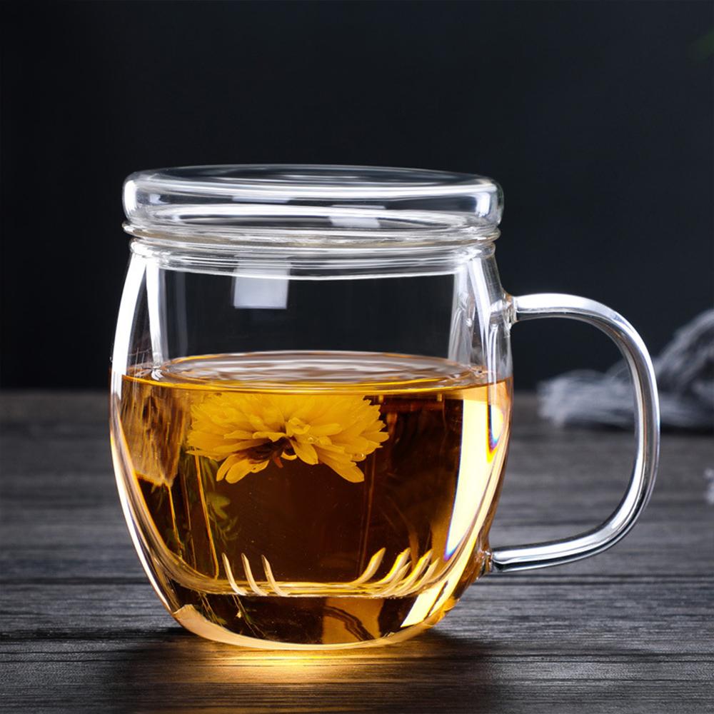 Glass Teacup Coffee Mugs With Dustproof Glass Lid Tea Filter Heat Resistant Tea Infuser Coffee Cup Infuser Filter Glass Tea Mug