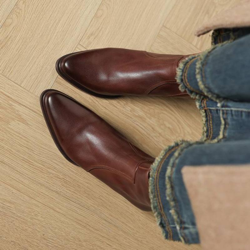 

Женские кожаные ботинки на осень и зиму, кожаные ботинки Мартин большого размера, с низким голенищем, на резиновой подошве, на среднем каблуке, с круглым носком, универсальные ботильоны из коровьей кожи, женские 40