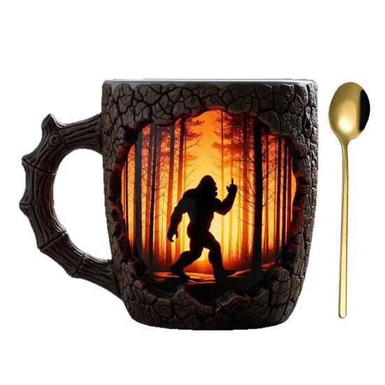 Sasquatch Forest Fires Mug Outdoor Coffee Mug 3D Vintage Sasquatch Mug Camping Halloween Novelty Drinkware