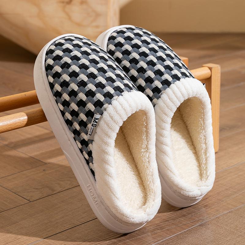 Dámské protiskluzové bavlněné pantofle do interiéru - teplé, s tlustou podrážkou, vhodné na jaro, podzim, zimu a pro muže.