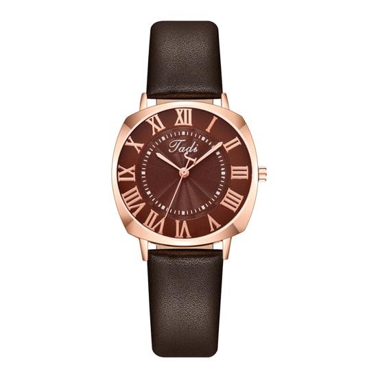 

Женские часы с кварцевым механизмом, круглый циферблат, римские цифры, сплав, ремешок из искусственной кожи, высокая точность, женские наручные часы, аналоговые часы для свиданий кофейный