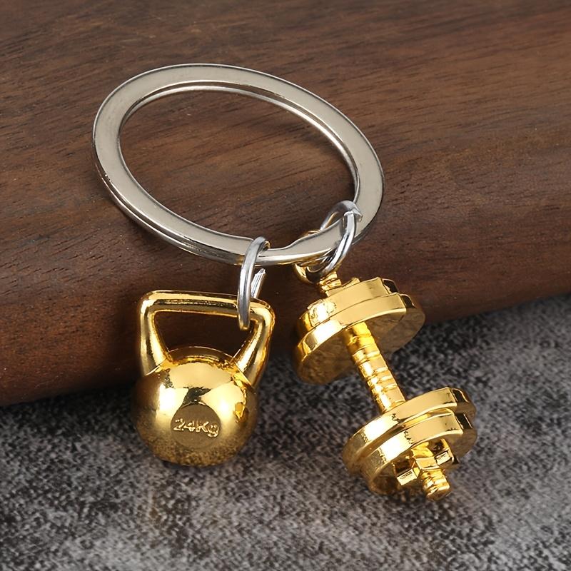 1 Pc Dumbbell Shaped Alloy Keychain, Realistic Sports Gym Bag Charm, CreativeFitness Key Ring for Purse Backpack Gift for Friend