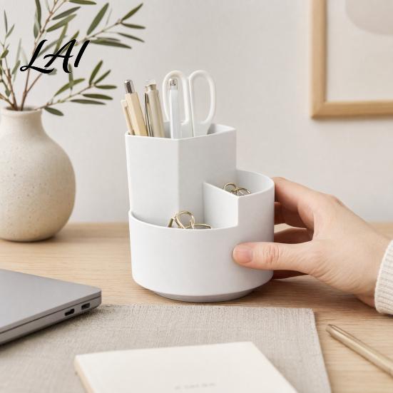 Large Capacity Pen Holder 360 Degree Rotating Holder Multi-compartment Quiet Container Desktop Organizer for Office School Home Storage Non-slip