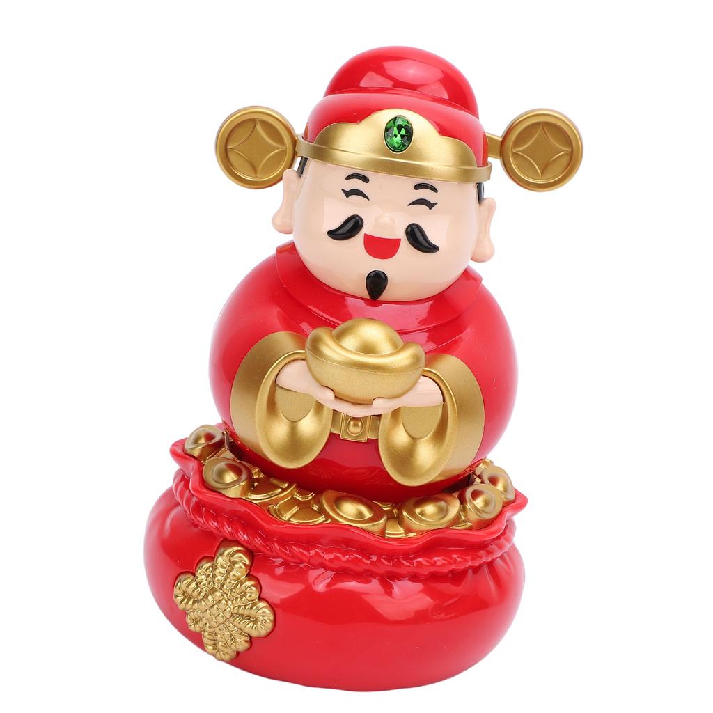 Caishen Staty Solcellsljusavkännande Auto Skakande Härlig Gud av Rikedom Staty för Dekoration Present