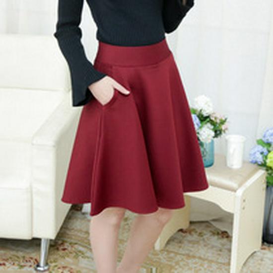 Spring/Summer Women's High Waist Midi Skirt with Pockets - A-line, Anti-Exposure, Full Circle Umbrella Design, Plus Size Slimming Skirt