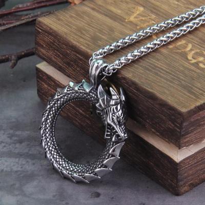 2024 New High Quality Viking Self Devourer Ouroboros Valknut Guardian Rune Dragon Pendant Viking Necklace