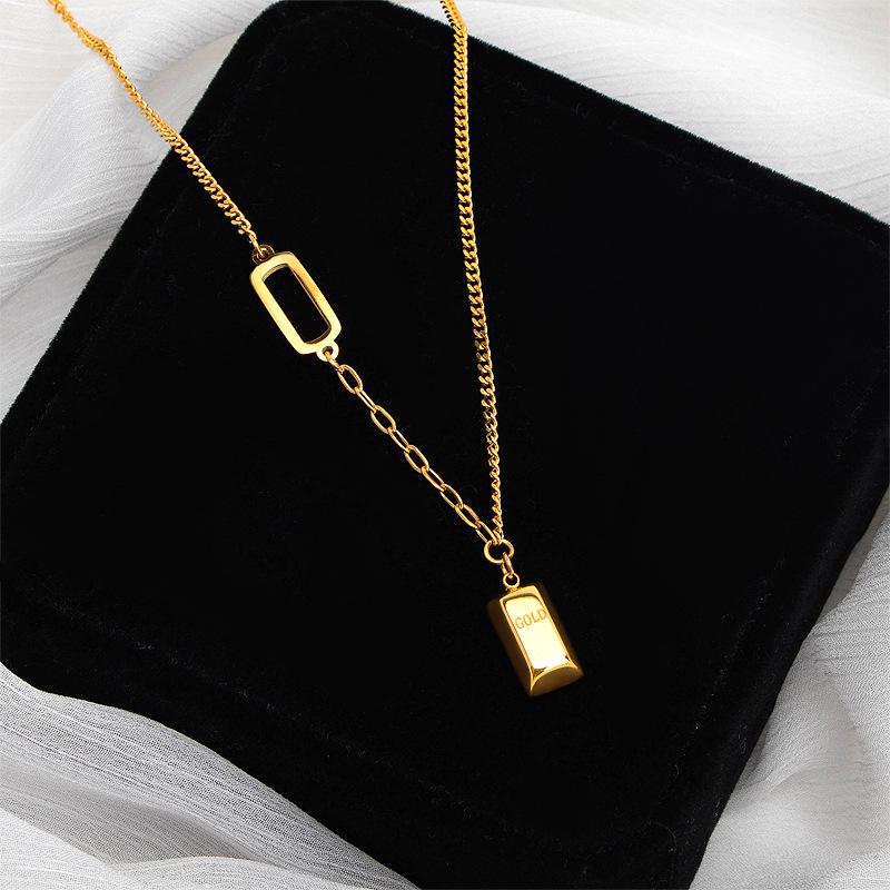 18k Gold-Plated Good Luck Small Bar Necklace: High-End Titanium Steel Clavicle Accessory for Women