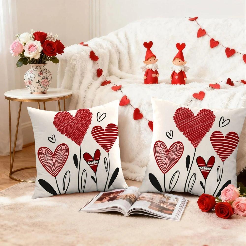 Red Heart Valentine's Day Pillowcase Polyester Simple Envelope Throw Pillow Cover Soft Wedding Pillow Cover For Sofa Decoration