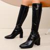 Fashion Women's High Heel Patent Leather Knee High Boots Autumn Fashion Square Toe Long Boots Woman Zipper Block Heel Party Dress Shoes