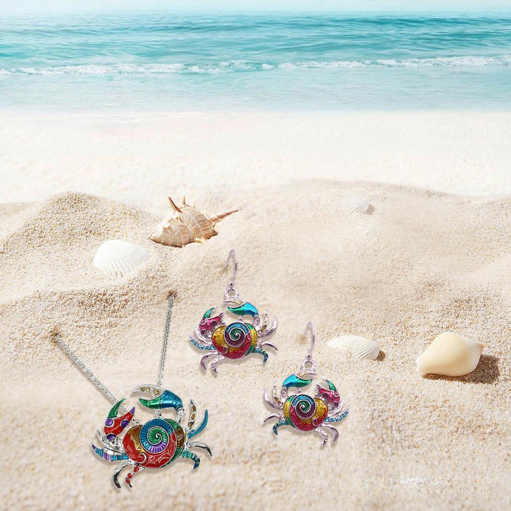 Crab Rainbow Necklaces Earrings Women Jewelry Sets Animal Necklace Pendants