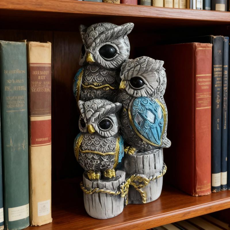 Lucky Owl Statue Shelf Decor Office Ornament Bedroom Modern Table Desk Living Room Gift for Birds Lovers Sculpture Decoration