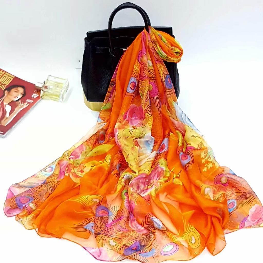 130x200cm Silk Scarf Folral Women Summer Hijab Luxury Print Sunscreen Bandana Foulard Pashmina Scarves Echarpe Shawl Large Wrap