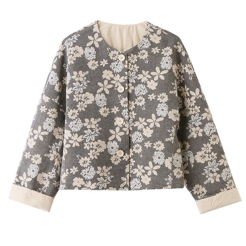 Women's Retro Print Round Neck Short Jacket - Spring 2025 Cotton Linen Design