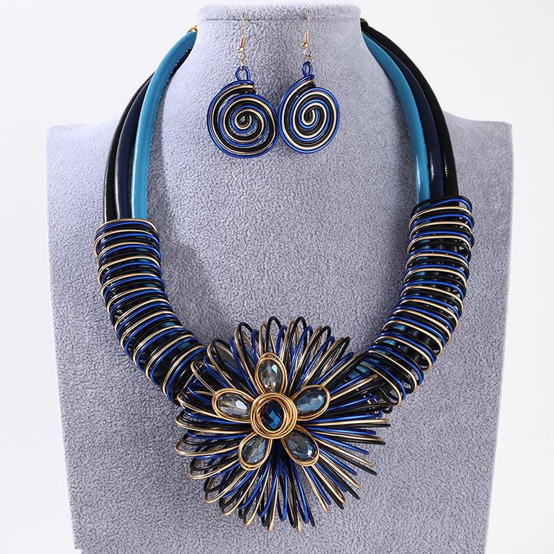 Flower African Women Necklace Earrings Jewelry Sets for Wedding Party Accessories