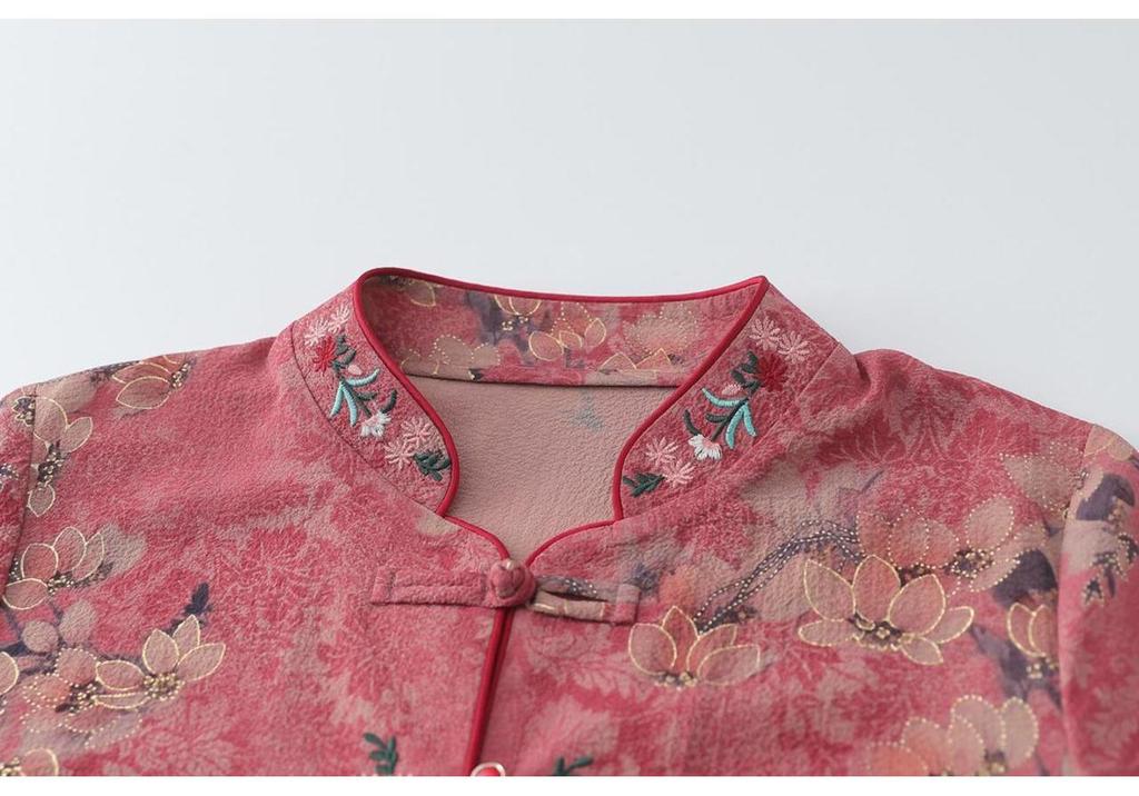 Stylish Casual Women's Chinese-Style Embroidered Floral Long Sleeve Shirt Jacket - Spring/Autumn Thin, Large Size, Stand Collar.