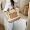 Women Crochet Beach Handbag PU Patchwork Weaving Travel Bag Contrast Color Simple Shoulder Bag Ladies Summer Daily Bag KTY