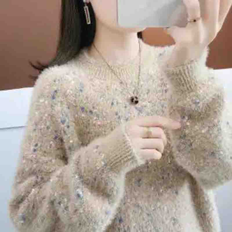 Mink Fleece Sweater Women's Autumn and Spring Loose Lazy Style Sweater Bottoming Shirt