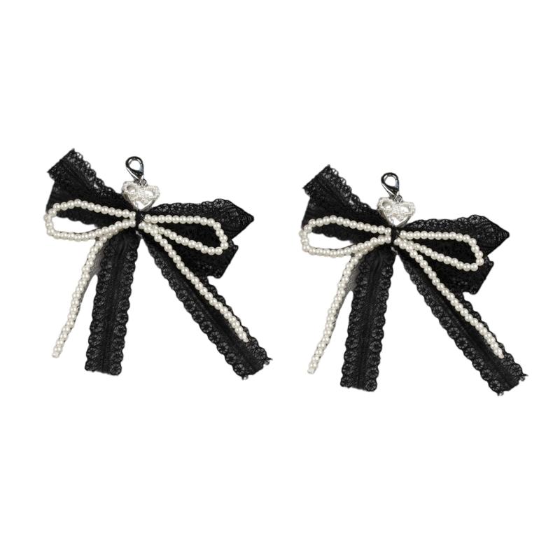 ABS Pearls and Lace Bowknot Detachable Shoe Ornament Women Shoelaces Charm Sophisticated Detachable Footwear Ornament