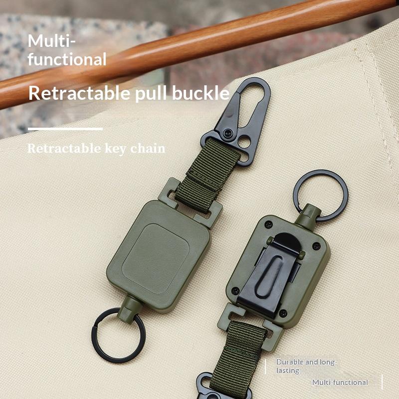 Retractable Keychain Outdoor Carabiner Steel Wire Rope High Resilience Anti Lost Easy To Pull Buckle 60Cm Keyring For Hiking