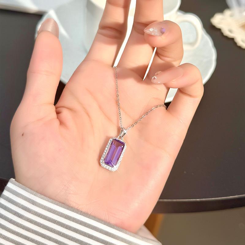 Natürlicher Amethyst Citrin Anhänger S925 Sterling Silber Halskette Damen Europäischer und Amerikanischer Stil Hochwertiger Farbstein Anhänger Mode Geschenk