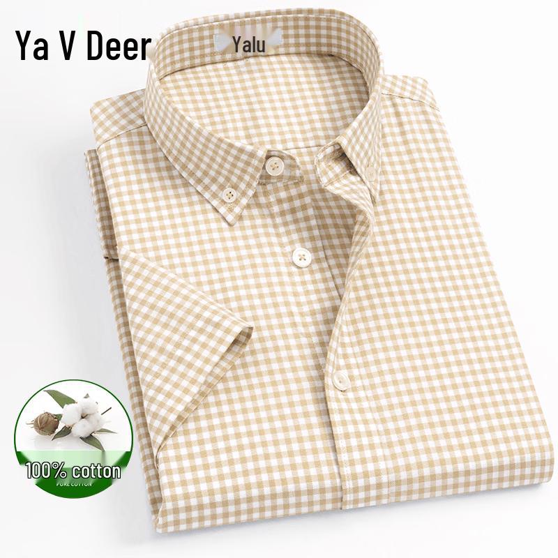 Yalu Men s 100% Cotton Short Sleeve Plaid Work Shirt XL