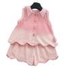 Girls' Summer Denim Lace Sleeveless Jacket & Shorts Set 2025