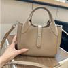 New Leather Women's Bag First Layer Cowhide Li Pattern Leather High-end Feeling Hand Carrying Bucket Bag Women's Lychee Pattern Basket Bag