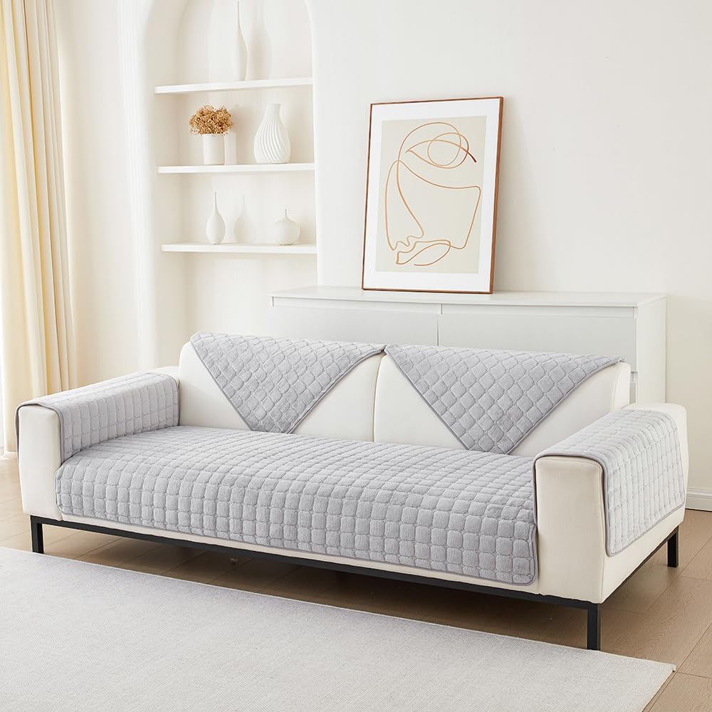 Flannel Quilted Sofa Covers Thick Plush Sofa Slipcover Sofa Cushion Towel for Living Room Furniture Protector for Corner L Shape