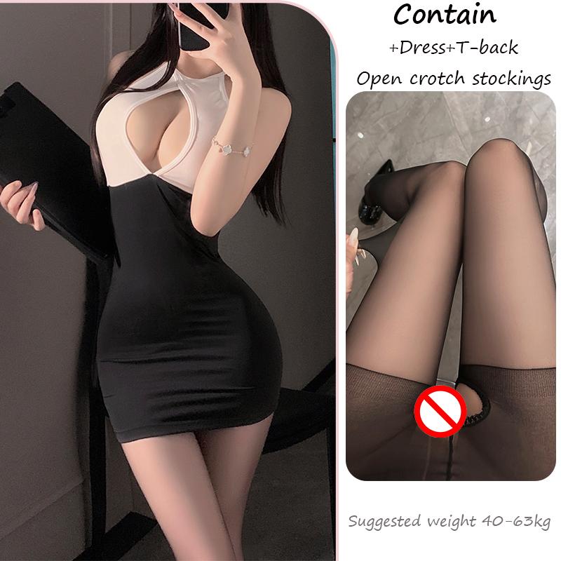 Sexy Secretary Roleplay Underwear Women's Passionate Sleep Dress Set Unique Cosplay Clothing