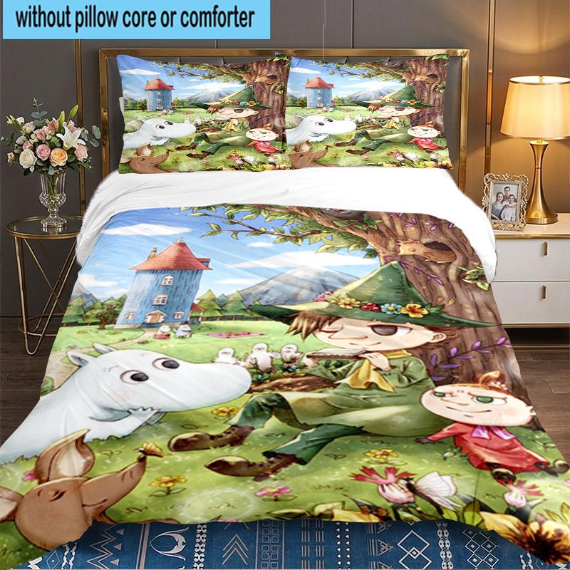 Moo-min Family Celebration 3PCS Bedding set,Ideal for 1pc Duvet Cover And 2pcs Pillowcases Perfect for Fan gift,Ideal for Bedroom, Dormitory