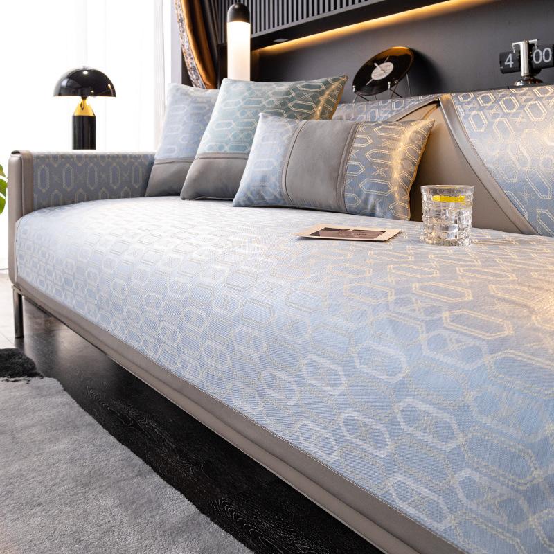 Summer Ice Shreds Sofa Cover Modern Anti Slip Seat Cushion Simple Durable Dustproof I Shape Slipcover Furniture Mat