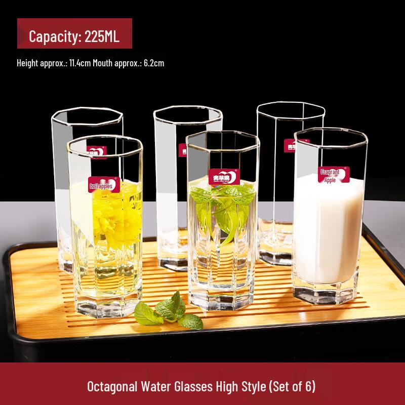 Shangqi Heat-Resistant Octagonal Glass Tumbler Set, 225ml