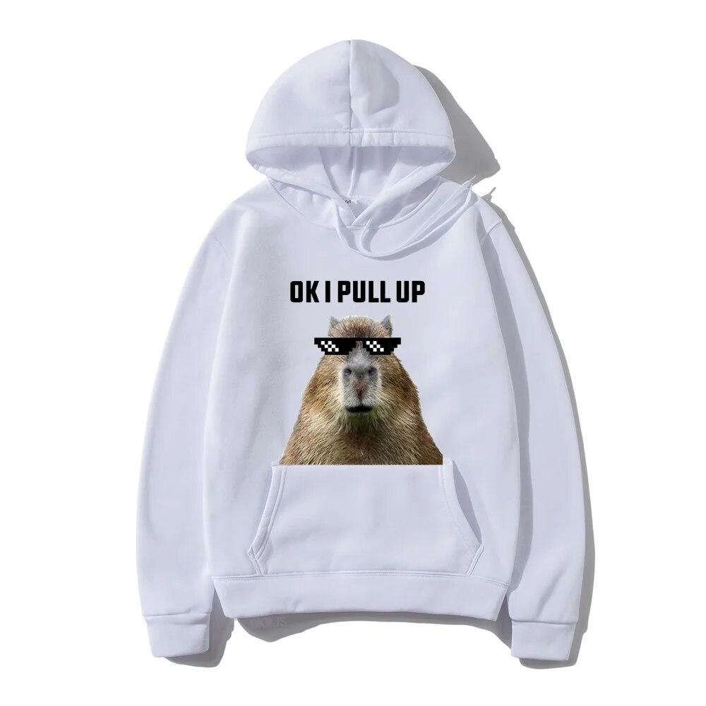 Funny Ok I Pull Up Capybara Print Hoodie Unisex's Casual Oversized Hooded Sweatshirts Gothic Pullovers Hot sell Clothes for Unisex