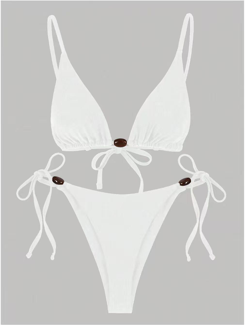 Женский европейско-американский купальник-бикини на бретельках - Сексуальный трехкомпонентный набор L белый