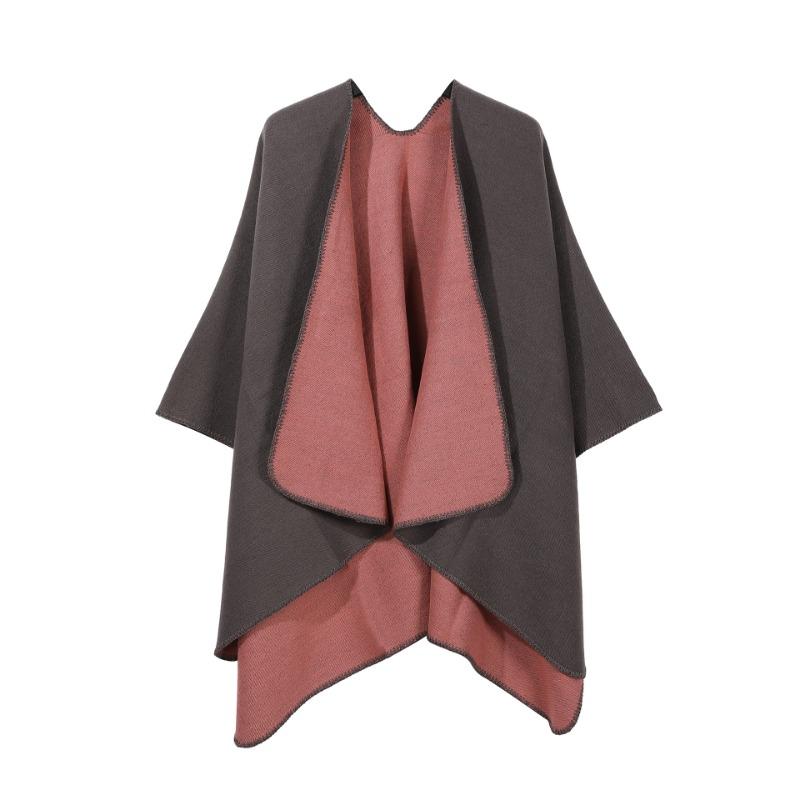 Double Sided Solid Color Open Front Poncho Cape Soft Woven Travel Blanket Wrap Shawl