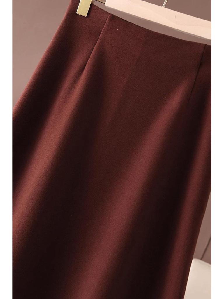 Women's Fashionable Woolen A-line Long Skirt - Autumn/Winter 2026, Elegant Velvet, Beautiful Temperament Umbrella Design.