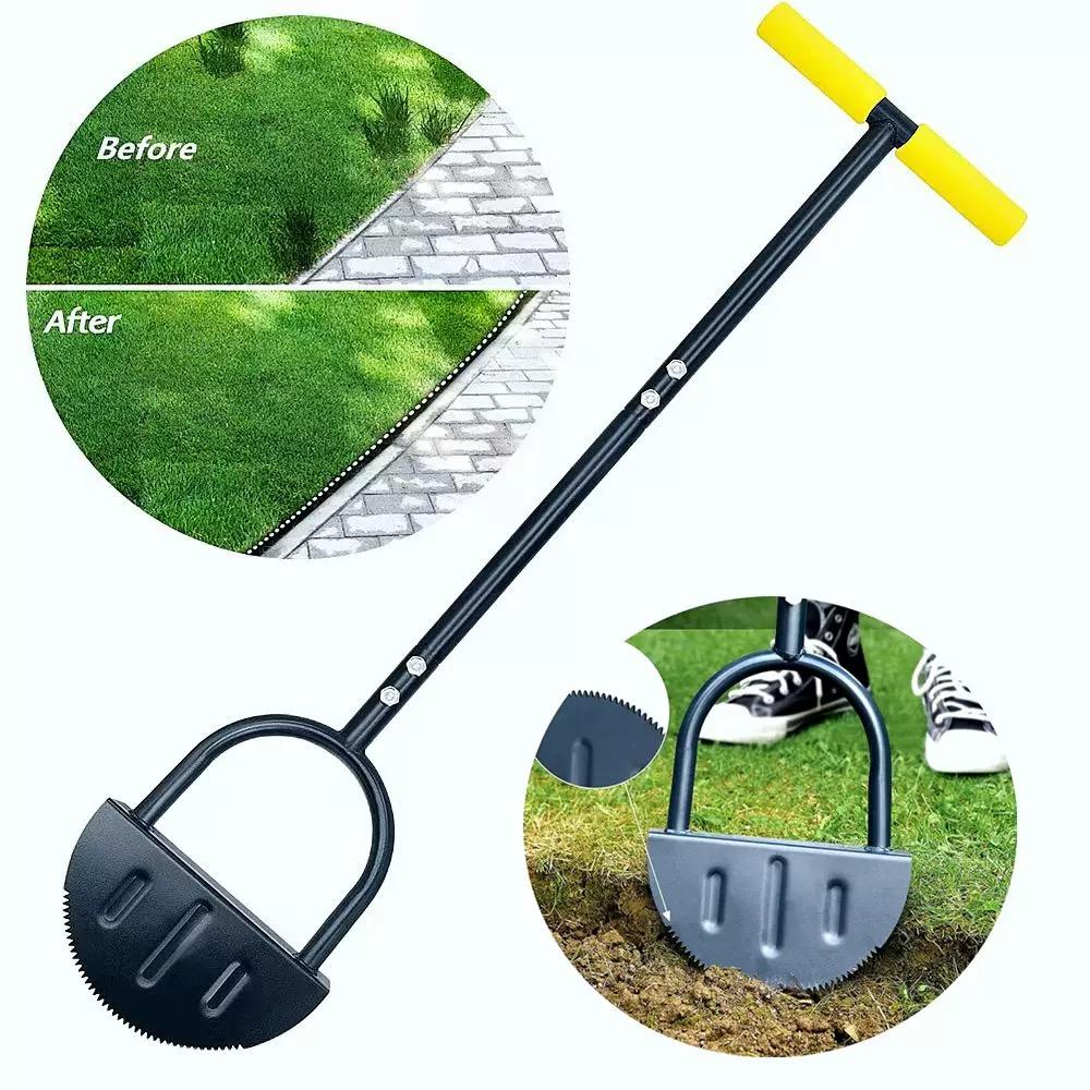 Manual Half Moon Lawn Edger With Handle, Serrated Edge Grass Trimmer Shovel For Garden Yard