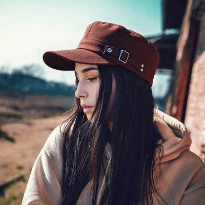 Unisex Flat Top Hat for Men Women Washed Cotton Cadet Cap