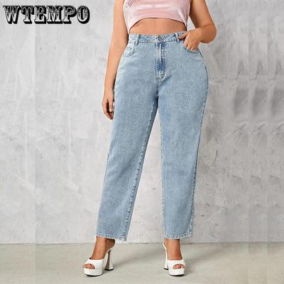 Plus Size Women Jeans Autumn Dark Blue Tall Stretchy and Loose Washing Straight 4XL Curve Lady Thin Lady Denim Pant