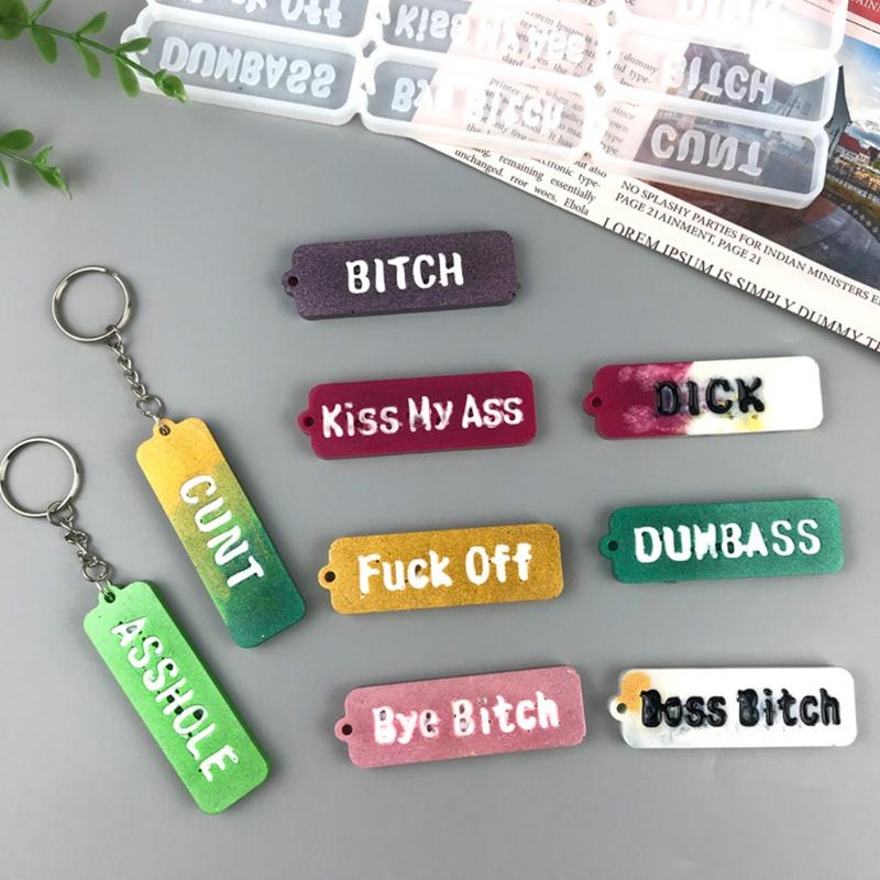 2PCS Word Resin Molds Silicone Keychain Epoxy Casting Mold for Key Fob Luggage Tag for DIY 2Pieces Crafts Pendant Making