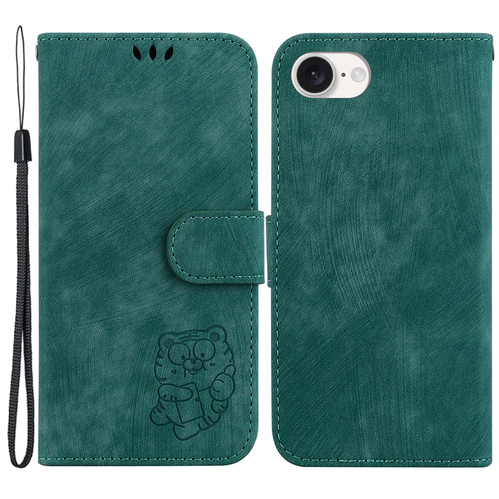For iPhone 16e Case Wallet PU Leather Flip Phone Stand Cover with Imprinted Tiger Pattern