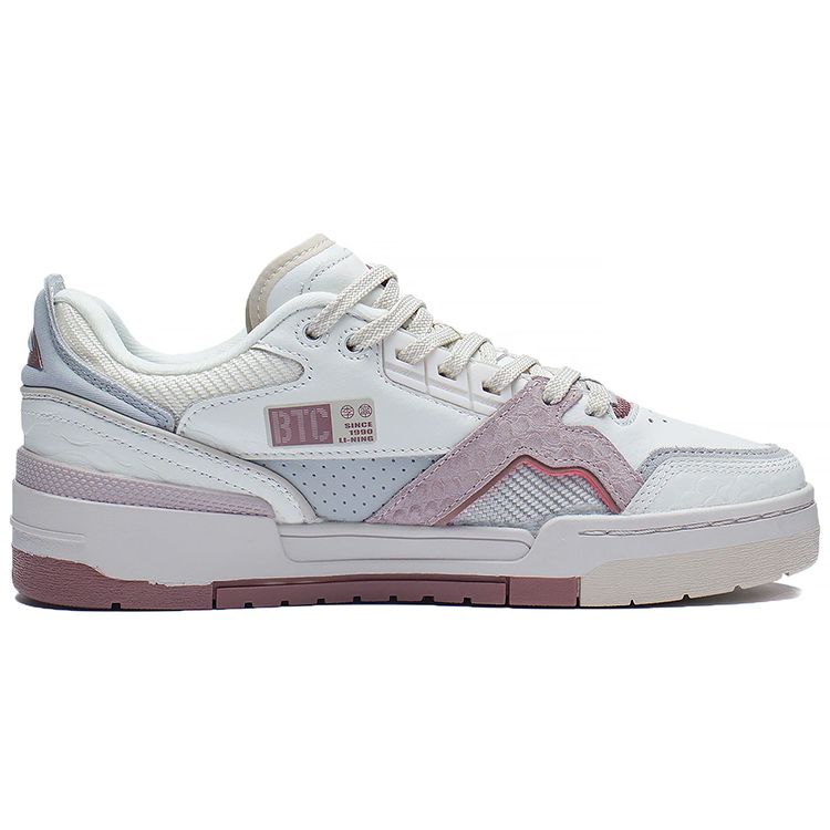 Li Ning 001 Fabric Leather Shock Absorption Non-Slip Wear-Resistant Low-Top Skate Shoes Women Sneaker Purple AZGS092-3